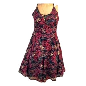 Jump Apparel Red, Gold, Black Rose Floral Mini Backless Prom Dress Size 5 To 6